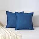 20"X20" Pack of 2, Decorative Linen Soild Throw Pillow Covers with Stylish Flange Edge Cozy Farmhouse Neutral Pillowcase for Couch Sofa Bedroom Living Room Home Dcor Navy Blue