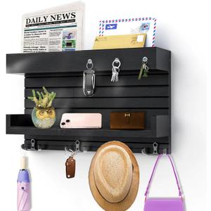 HYPOSFEE Key Holder for Wall - Stylish Wall Shelf with Hooks, 4 Rustic Key Hooks for Wooden Mail Organizer with Shelf, Perfect Entryway Storage for Keys, Letters & Small Items