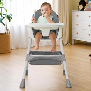 HARPPA 4-in-1 Convertible Baby High Chair for Toddlers, Foldable Highchair with Removable Tray for Eating & Playing, Adjustable 5-Point Safety Harness, Toddler High Chair with PU Cushion, Grey