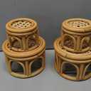 Wenqik 4 Pcs Boho Rattan Plant Stand Woven Wicker Round Riser Stand Indoor Rustic Farmhouse Natural Circle Plant Pedestal Round Accent Centerpiece for Home Kitchen Office Display, 2 Size
