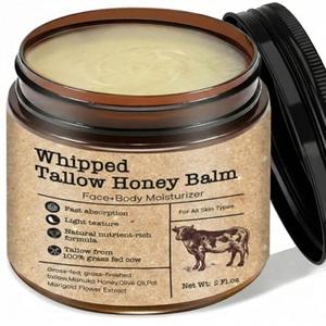 Beef Tallow Honey Balm for Sensitive Skin:100% Organic Grass-Fed Vintage Tallow Moisturizer For Face Cracked Hands Non-Greasy Nourishing Cream With Olive Oil - Eczema Safe All Skin Types 2 oz (Honey) (white)