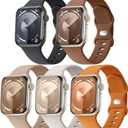 Maledan 5 Pack Compatible with Apple Watch Bands Men Women  44/45/46/49/42mm  Soft Silicone Strap Sport Band Replacement for iWatch(Series 3 2 1) Accessories (Black/ Starlight/ Milk Tea/ Brown/ Orange)