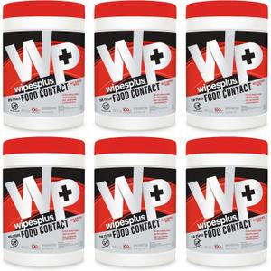 WIPESPLUS Cleaning Wipes All Purpose Food Contact - No Rinse, No Residue, Quick Dry Formula, Disinfecting Wipes For Restaurants, Foodservice, Schools - Canister, 100 Count (Pack of 6)