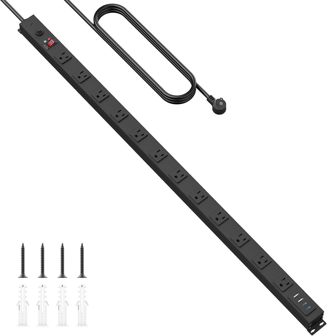 HHSOET Extra Long Desk Power Strip with USB C Ports, Black, 4FT