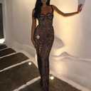 Women 2Pcs Lingerie Set Lace See-Through Sleeveless Camisoles High Waist Long Skirts with Chain Sleepwear (Black, S)