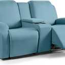TAOCOCO Reclining Loveseat with Middle Console Slipcover, 4 Piece Polyester Fabric Stretch Loveseat Recliner Sofa Covers, Soft Washable Furniture Protector (Aqua Blue, 2 Seater with Console Cover)