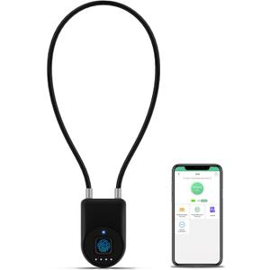 Fingerprint Cable Lock, 6" Long Cable Smart Padlock with Fingerprint Bluetooth APP, Keyless Biometric Waterproof Outdoor Gate Lock for Refrigerator French Door Fence Backyard Pantry