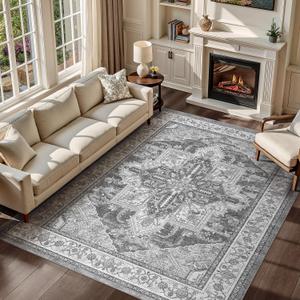 WITSHOCK Living Room Area Rugs 8x10: Washable Rug Boho Soft Non-Slip Low Pile Stain Resistant Foldable Carpet for Bedroom Playroom Dining Room Office Kitchen Farmhouse Home Decor Rug-Gray