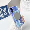 NITITOP Compatible with iPhone 16 Plus Case Clear Magnetic Compatible with MagSafe Cute Lily Flowers Floral for Women Girls Hard PC Back Shockproof Protective Phone Cover - Blue