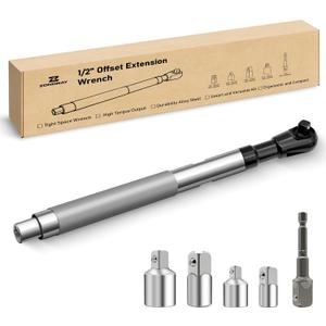 1/2" Offset Extension Wrench Impact Set for Electric with 3/8" & 1/4" Socket Adapter, Offset Torque Ratchet Wrench Ratchet Extender Set for Tight Spaces