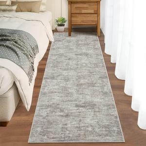 RUGSREAL 2x6 Runner Rug Washable Kitchen Runner Rug Modern Abstract Runner Mat for Hallway Contemporary Solid Rug Non-Slip Foldable Aesthetic Accent Floor Carpet for Living Room Bedroom, Taupe