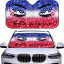 American Flag Fun Eyes Car Window Shade Heat Insulation Sun Shade for Car Windshield, Glitter Front Window Sunshade Hello USA Sun Visor Shade Sunshade Shield Keep Vehicle Cool (55x30 inches)