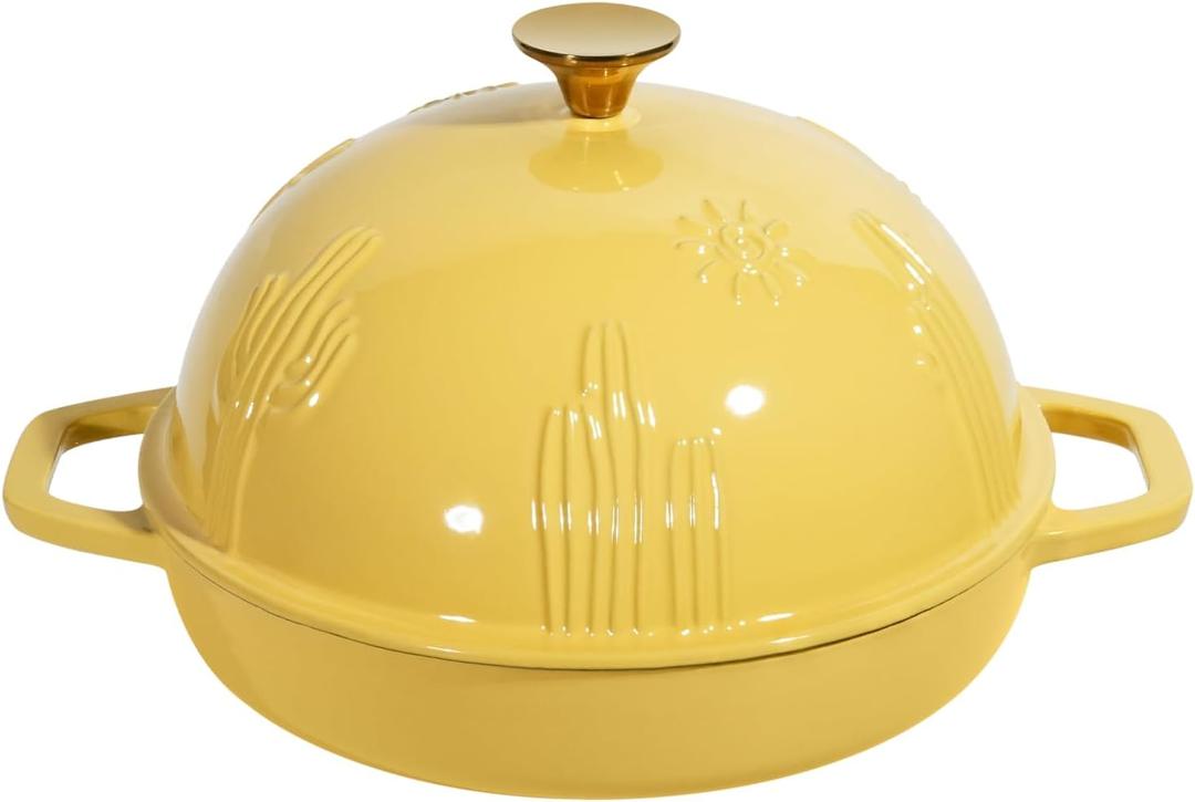 Cast Iron Bread Oven With Cloche Lid for Baking - Yellow Enameled Dutch Oven With Dome Lid for Sourdough - 5 qt (9.8 Inches)