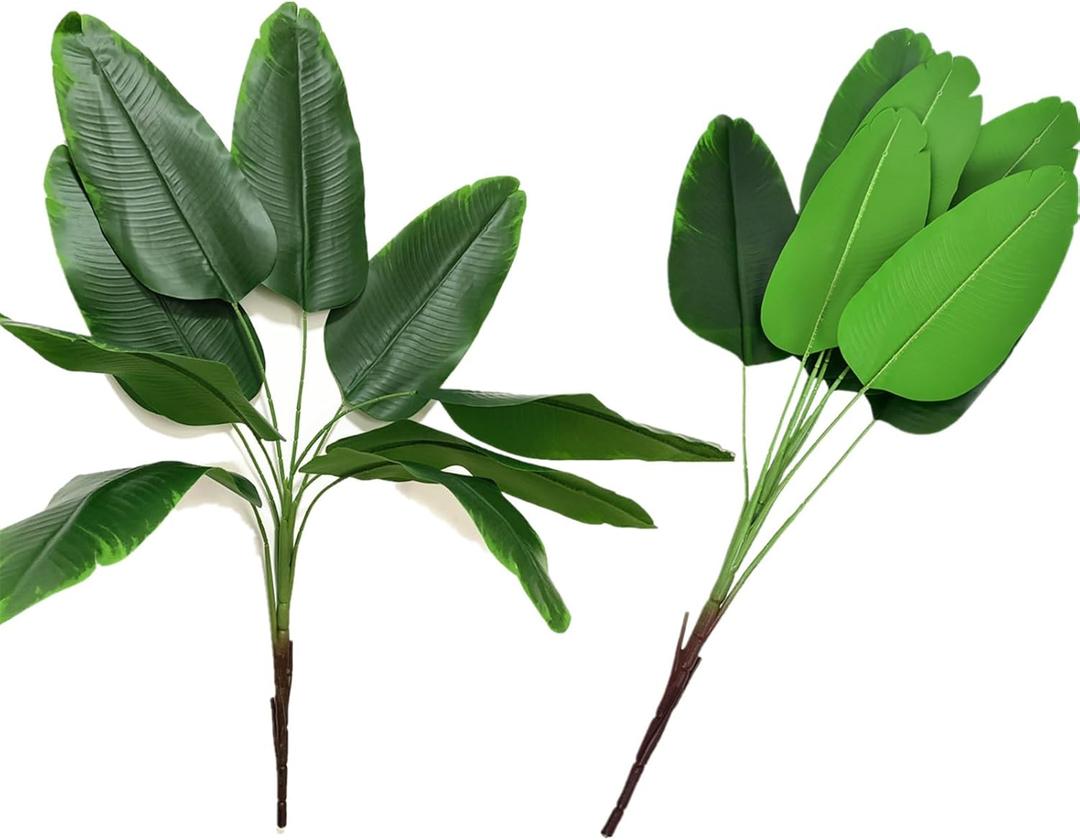 Artificial Banana Tree Plants Imitation Bird of Paradise Plant Faux Tropical Greenery Leaves Bush Fake Large Leaf for Indoor Outdoor Home Kitchen Party Flowers Arrangement Wedding Decorations 2 Pack