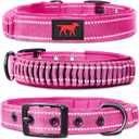 Heavy Duty Dog Collar with Handle | Ballistic Nylon Heavy Duty Collar | Padded Reflective Dog Collar with Adjustable Stainless Steel Hardware | Convenient Sizing for All Breeds (Small (11 - 14" Neck), Hot Pink)