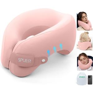 2in1 Ergonomic Memory Foam Travel Neck Pillow  2025 Upgrade Travel Pillow for All Sleep Positions on Flights, Road Trips, and Long Distance Travel with Drawstring Bag (Adjustable - Pink)