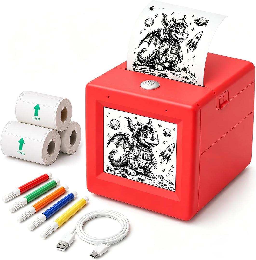 AI Voice Sticker Maker for Kids, Mini Inkless Thermal Printer, Portable Label Maker Machine Box for DIY Crafts, Journaling & Doodles, Birthday Toy Gift for Boys and Girls Ages 3+