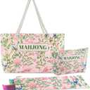 Empty Mahjong Bags Set for Tiles and Racks 24x13x4.7 Inch American Mahjong Carrying Bag Tote Tiles Bag Drawstring Protective Sleeve for Rack Pusher Party Travel, Case Only(Chinoiserie)