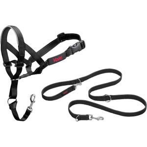 Halti Headcollar Size 4, Black & Halti Training Leash Size Large, Black Combination Pack - Stop Your Dog Pulling on the Leash. Adjustable, Lightweight with Padded Nose Band. Suitable for Large Dogs
