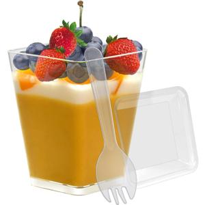 Clear Dessert Cups with Lids and Spoons, 50 Pack 5.4oz Mini Dessert Cups,Clear Square Parfait Appetizer Cup, Reusable Mini Serving Cups for Halloween Thanksgiving Christmas