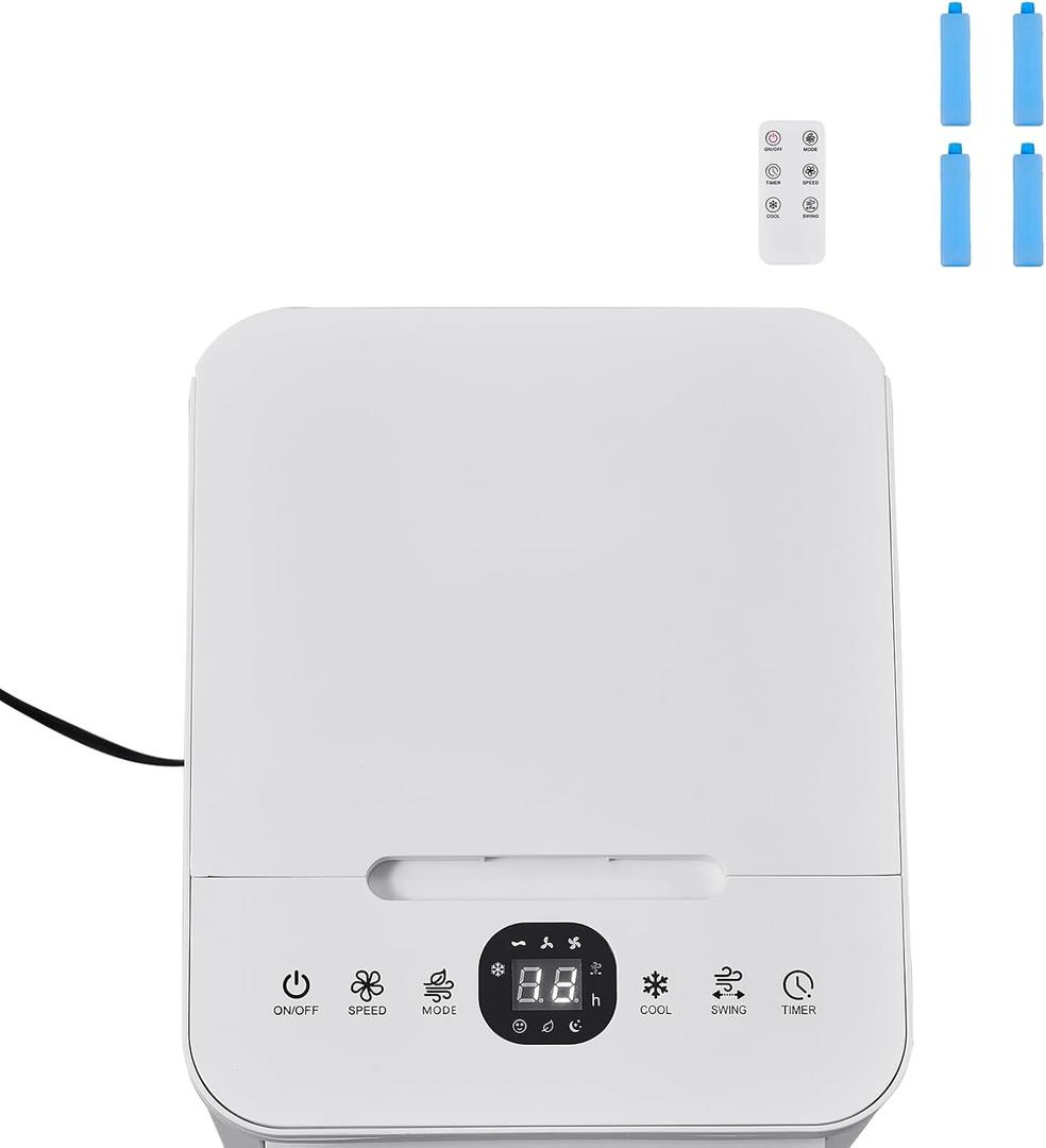 Happybuy Portable Air Conditioner, 9L 550 CFM Swamp Cooler with 12H Timer & Remote, 3 - Speed Evaporative AC, 2 Ice Boxes, Quiet & Mobile, for Indoor & Outdoor Use