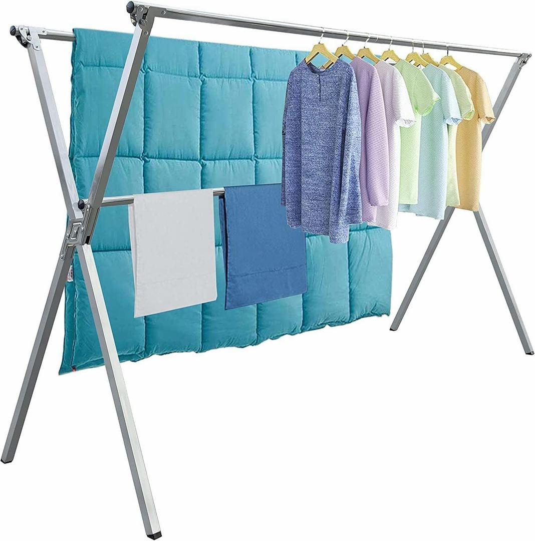 AUGMIRR Clothes Drying Racks Outdoor, 82 Inches Updated Version,Stainless Steel Laundry Drying Rack for Indoor Outdoor and The Balcony,Length Adjustable Saves Space,with Windproof Hooks(002) (81.5)
