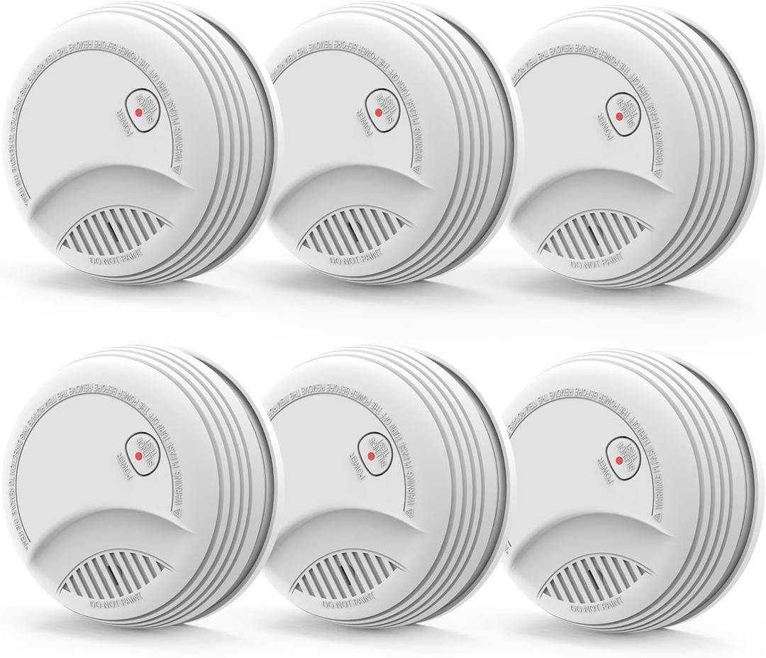 Fire Alarms Smoke Detectors, Photoelectric Sensor Smoke Alarm Battery Operated, Fire Alarm with Test Button & Low Battery Signal, LED Warning Light 85 dB Alarm Sound for Bedroom and Home, 6 Pack