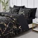 Yogeneg Gold Metallic Marble King Size Comforter Set,7 Piece Bed in a Bag,Foil Print Glitter Black Comforter and Sheet Set,All Season Soft Microfiber Complete Bedding Sets(Black,King)