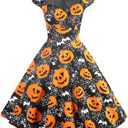 Hanpceirs Women's Cap Sleeve 1950s Retro Vintage Cocktail Swing Dresses with Pocket (XXXL)