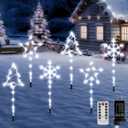 6 Pack Plug in Christmas Pathway Lights Outdoor Decorations with Timer,8 Modes White Xmas Snowflake Waterproof Led Garden Stake Lights for Walkway Porch Yard Lawn Holiday Decor