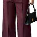 LETSVDO Women's Straight Leg Dress Pants High Waisted Belted Pleated Wide Leg Slacks Trousers(for Work,Business,Office) (Purple, XXXL)
