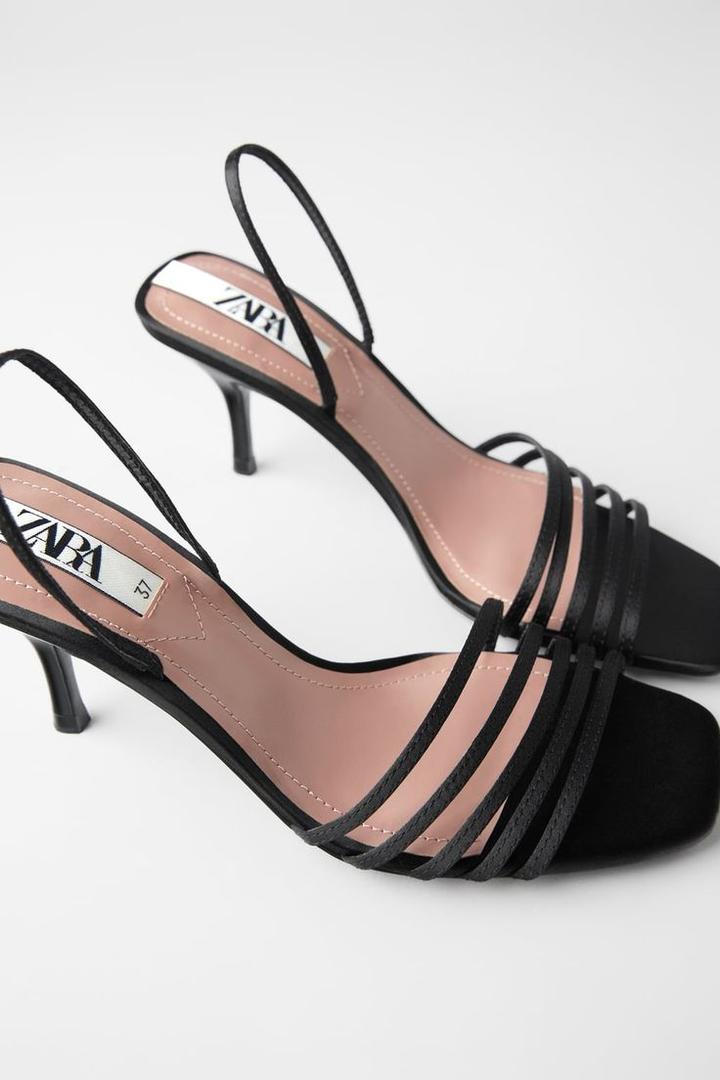 ZARA Women’s Black Strappy Heeled Sandals – Size 39, Elegant Square Toe Slingback Shoes