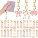 Sureio 30 Pcs Pink Bow Keychains Party Favors Bow Key Chains for Women Team Cheer Coquette Preppy Bachelorette Western Wedding Birthday Gift (Pink and White, Bow)