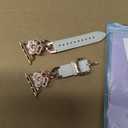 Minyee Compatible with Apple Watch Band 42/41/40/38/44/45/46/49mm Women, Dressy Slim Elegant Leather Metal Chain Strap with Bling Camellia Charms for iWatch Series 11 10 9 8 7 6 5 4 SE/Ultra 3 2 1 (Starlight/Rose Gold)