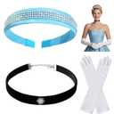H-Style Princess Costume Accessories Set for Women - Sparkling Princess Blue Tiara Headband, Black Choker & White Gloves, Fairy Tale Dress Up Kit for Halloween 2025 Royal Party