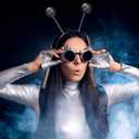 Sintege Halloween Alien Headband and Metallic Flared Pleated Skater Skirt for Halloween Costumes Supplies (Black, L)