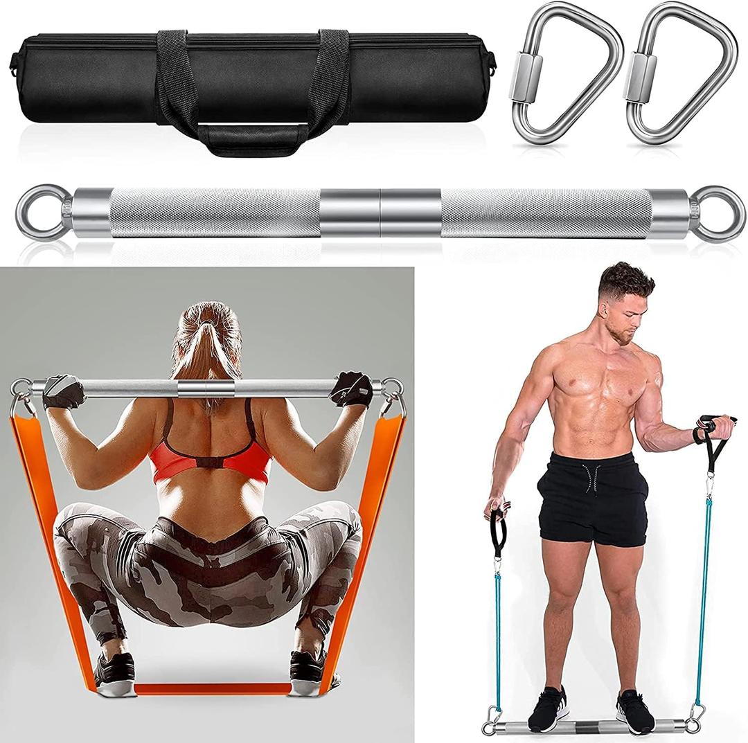 DASKING Detachable Resistance Bands Bar 30"/35.4"/38.5" Length Max Load 500LBS for Home Gym Full Body Workout Fitness Bar
