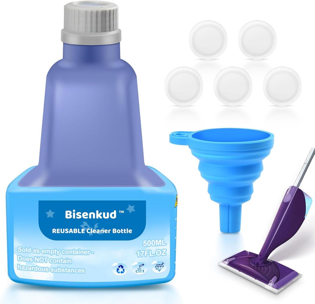 Bisenkud Refillable Bottle for Swiffer Wet Jet Mop - 500ml /17 FL OZ - Leak-Proof HDPE Solution Bottle, EmptyNot for Power mop