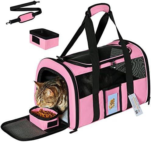 Seclato Cat Carrier Pet Carriers Airline Approved for Small Dogs Kitten Carriers for Small Medium Cats Under 15lb, Collapsible Soft Sided TSA Approved Travel Carrier, Pink