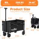 25" L Collapsible Wagon Cart Foldable, 200lbs Weight Capacity 80L Folding Beach Wagons with All-Terrain Wheels, Utility Carts for Groceries, Shopping, Camping, Sports - Black
