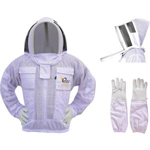 3 Layer Bee Jacket with Fencing Veil and One Pair Gloves Ventilated Sting Proof Beekeeping Jacket for Beekeepers (4X-Large, White)
