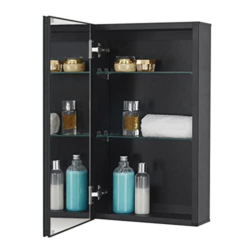 Fundin Medicine Cabinet 14 x 24 inches Mirror Size, Recessed or Surface Mount, Black Aluminum Bathroom Wall Cabinet with Mirror and Adjustable Shelves.