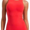 CRZ YOGA Butterluxe Womens Racerback High Neck Tank Top - with Built in Bra Workout Padded Yoga Athletic Camisole (Medium, Deep Red)