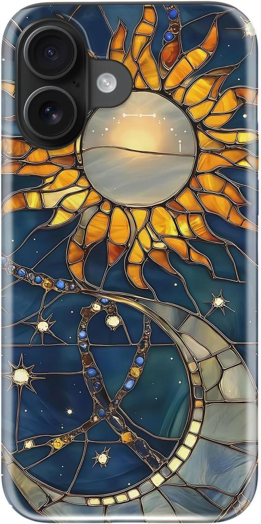 Esdot for iPhone 16 Case Cute - Wireless Charging Compatible - Dual-Layer Soft Silicone + Hard Shell - Trendy Wildflower Design - Protective Phone Cover for Women Girls - Solar Lunar Harmony