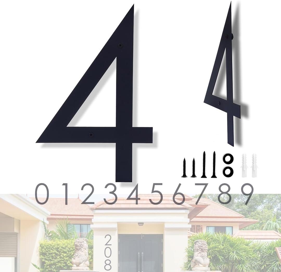 16 Inch Modern House Numbers for Outside,Large Black Metal House Numbers,House Address Numbers for House Address Apartments Wall Door Hotel Garage Gate with Nail Kit Number 4