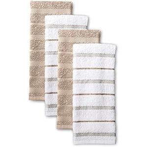 KitchenAid Albany Kitchen Towel 4-Pack Set, Milkshake Tan/White, 16"x26"