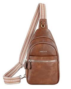 Prite Sling Bag for Women Leather Crossbody Bags Fanny Pack Chest Bag Travel Purse(Brown)