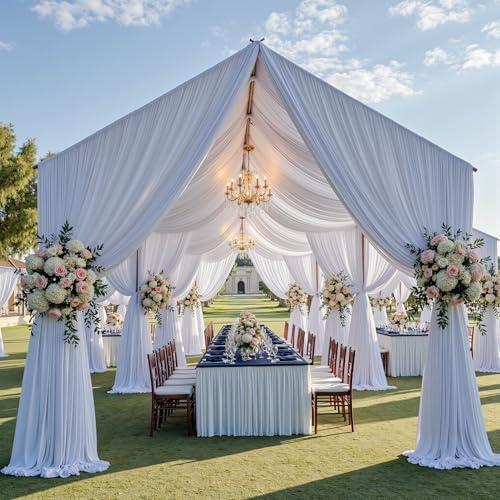 PartyVillage 40ftx20ft White Ceiling Curtain for Wedding Parties – 8 Panels Wrinkle-Free 20 FT Long Tent Draping Curtains for Wedding, Birthday & Theme Parties, 20ft Height with Rod Pocket