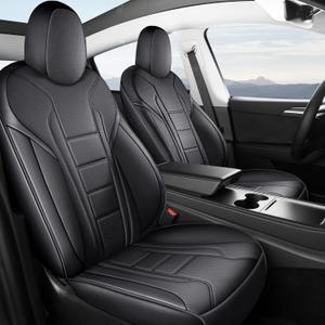 FREESOO Seat Covers for Tesla Model Y 5 Seater Waterproof Nappa Leather Seat Cover Full Set Protector Accessories Custom Fit 2020 2021 2022 2023 2024 Black