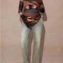 MakeMeChic Women's Maternity T Shirt Spring Tie Dye Asymmetrical Lettuce Trim Long Sleeve Pregnancy Tops (Brown, S)